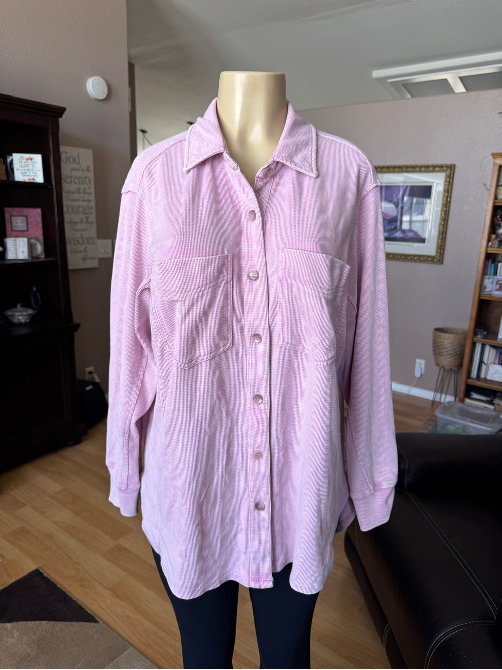 Jane & Delancey oversized pink textured button up shirt-size 1X